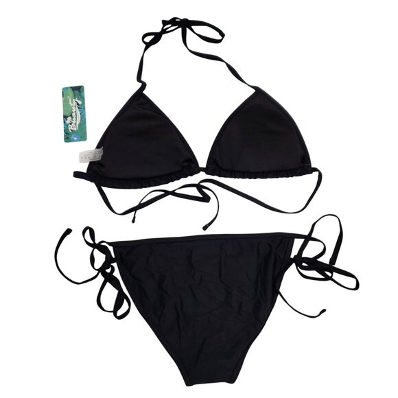 Black Bikini Set With Adjustable Swimsuit Triangle Top Tie-Side Bottoms Size M - Picture 4 of 6